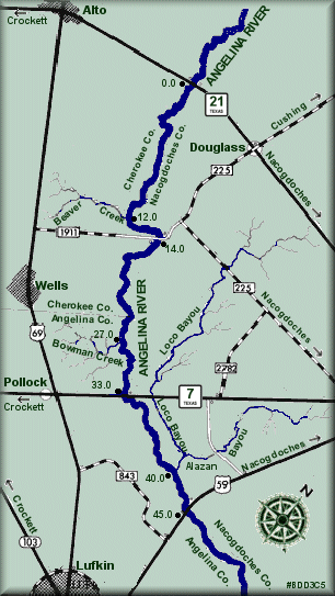 Angelina River map courtesy Texas Parks & Wildlife Department