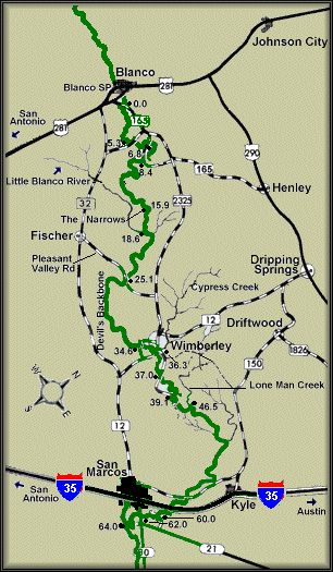 Blanco River map courtesy Texas Parks & Wildlife Department