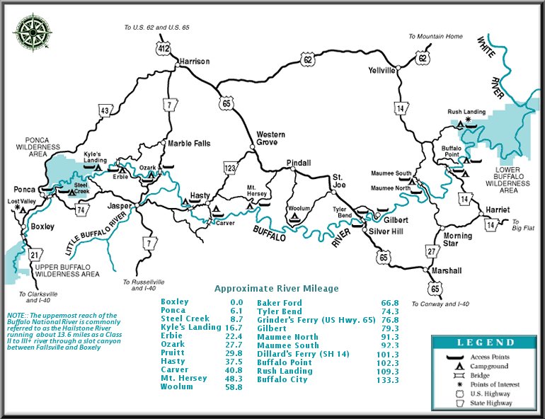Buffalo National River map courtesy of Arkansas Department of Parks and Tourism