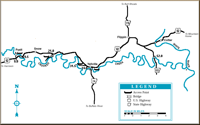Crooked Creek map courtesy of Arkansas Department of Parks and Tourism