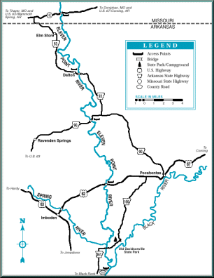 Eleven Point River map courtesy of Arkansas Department of Parks and Tourism
