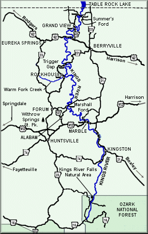 Map of the Kings River courtesy of Arkansas Department of Parks and Tourism