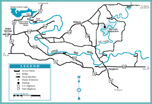 Little Red River map courtesy Arkansas Department of Parks and Tourism and the Arkansas Floaters' Guide