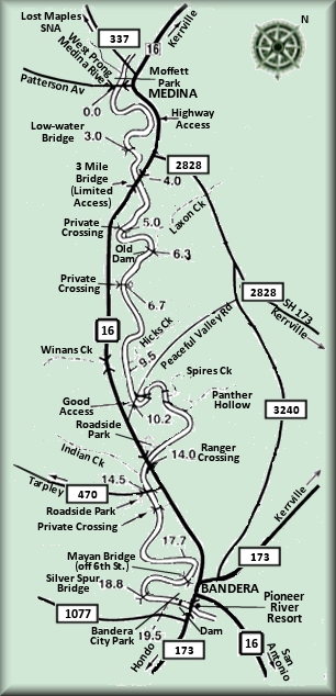 Medina River map courtesy Texas Parks & Wildlife Department
