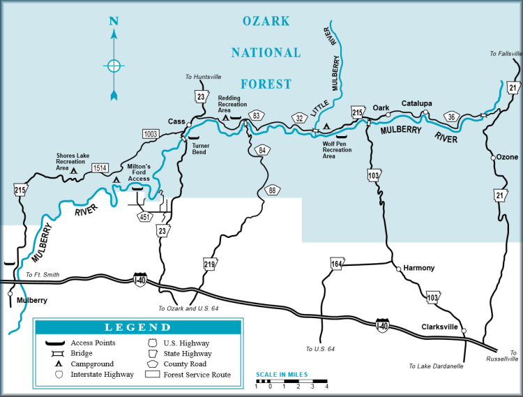 Mulberry River map courtesy of Arkansas Department of Parks and Tourism