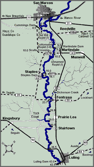 San Marcos River map courtesy Texas Parks & Wildlife Department