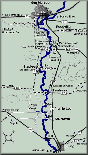 San Marcos River map courtesy Texas Parks & Wildlife Department