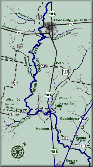 San Antonio River map courtesy Texas Parks & Wildlife Department