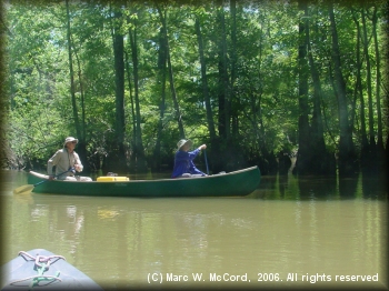 Mara and Larry enjoying the scenic Cache River while looking for that woodpecker