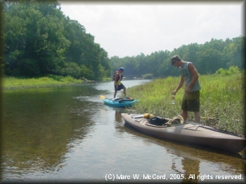 Mark Crowe (front) and Paul Boling preparing to fish the Little River