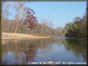Gravel bars and trees line the Niangua River