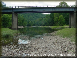 Looking upriver from the Rocky Shoals Access in low-water conditions