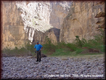 Gary Tupa contrasted against the canyon walls of Santa Elena